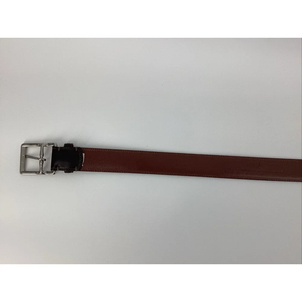 Coach Calfskin Brown Leather Belt #3752 Silver Tone Brass Buckle Mens 36